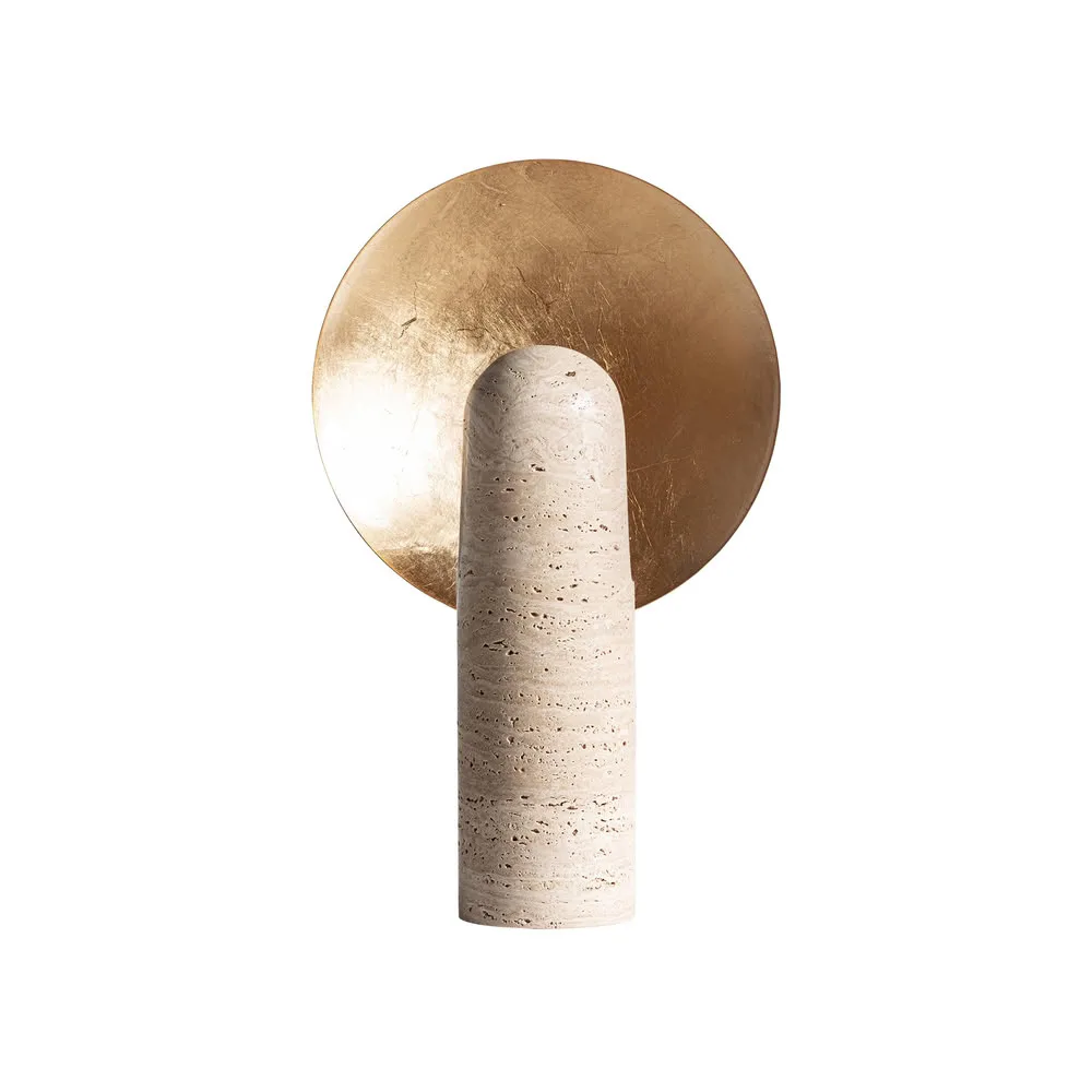 Lámpara de mesa de mármol beige y metal dorado Cieux