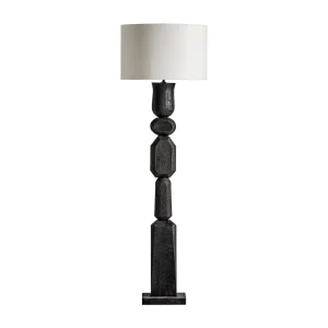 Lámpara de pie de madera negra y yute Cogne
