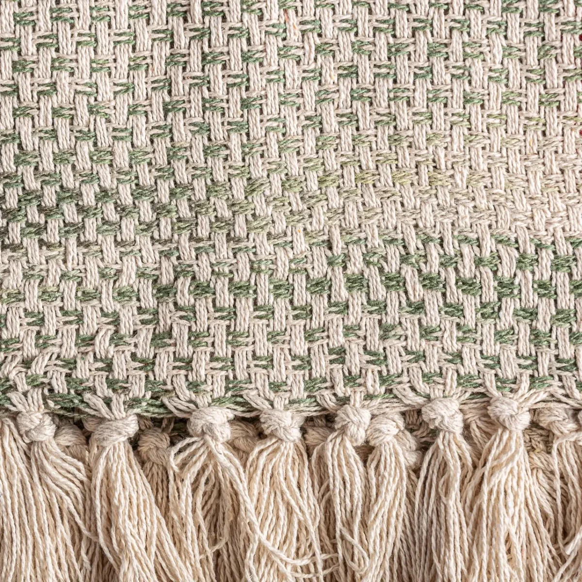 Plaid de algodón beige y verde Esarhe - Imagen 4