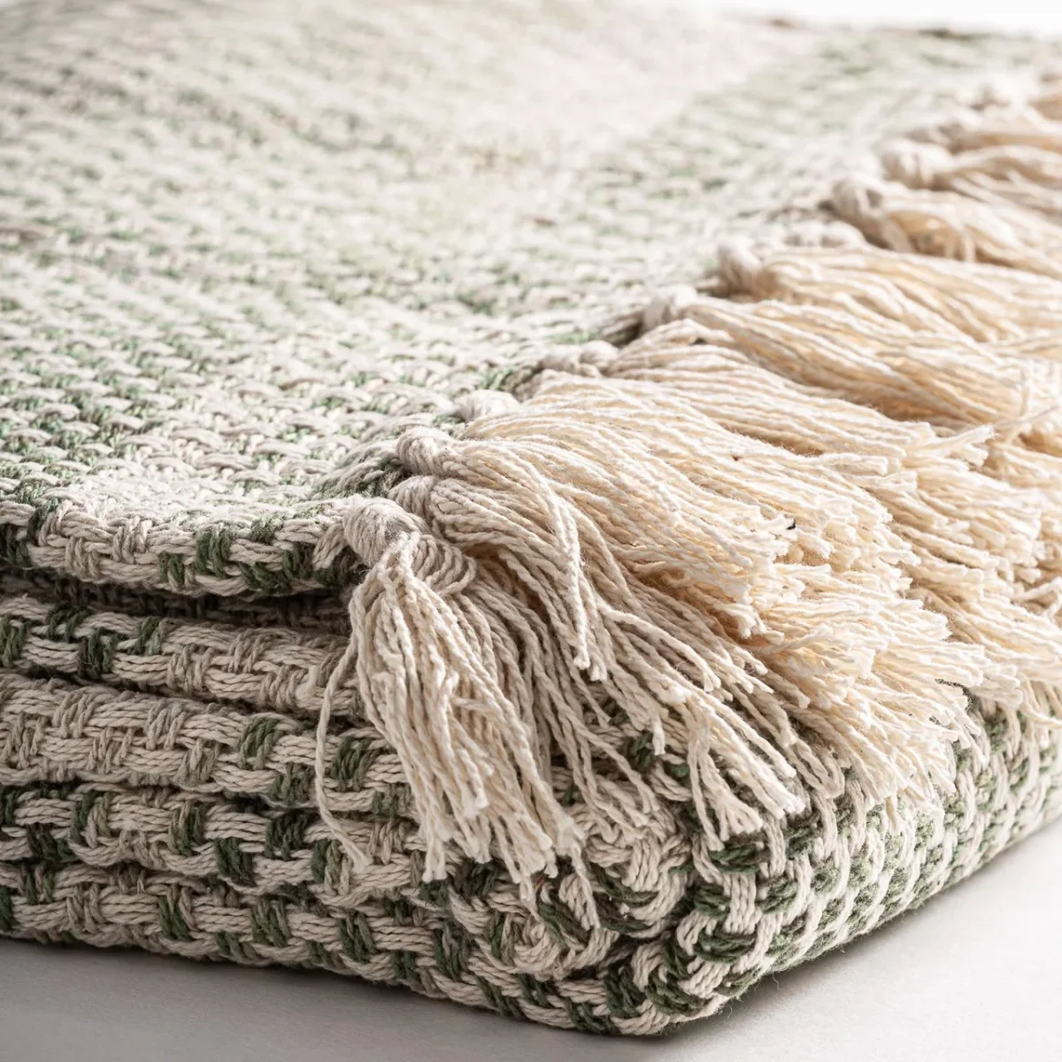 Plaid de algodón beige y verde Esarhe - Imagen 5