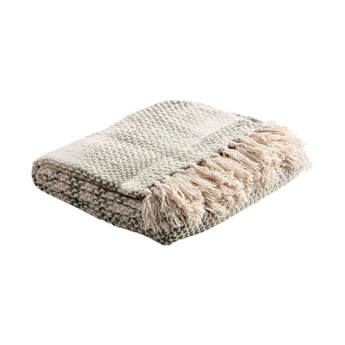 Plaid de algodón beige y verde Esarhe - Imagen 2