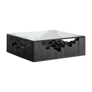 Mesa de centro cuadrada negra 98 cm de madera y cristal Pétria