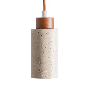 Lámpara de techo de travertino beige y madera