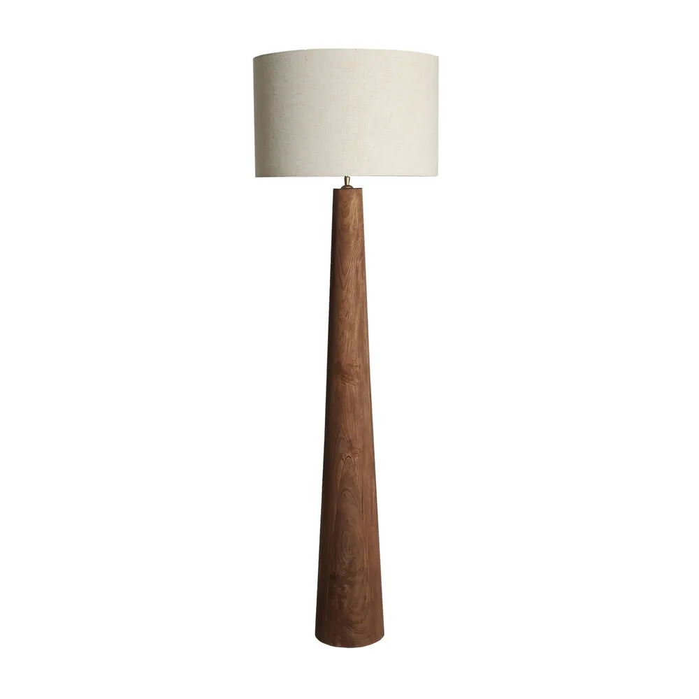 Lámpara de pie Bela de madera de mango y lino