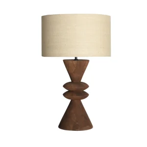 Lámpara de sobremesa Shama de madera y lino