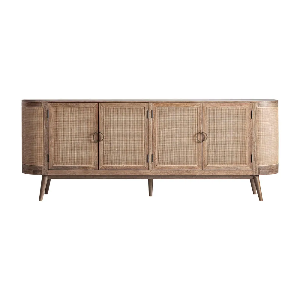 Aparador grande de 220cm en madera y ratán Beckley