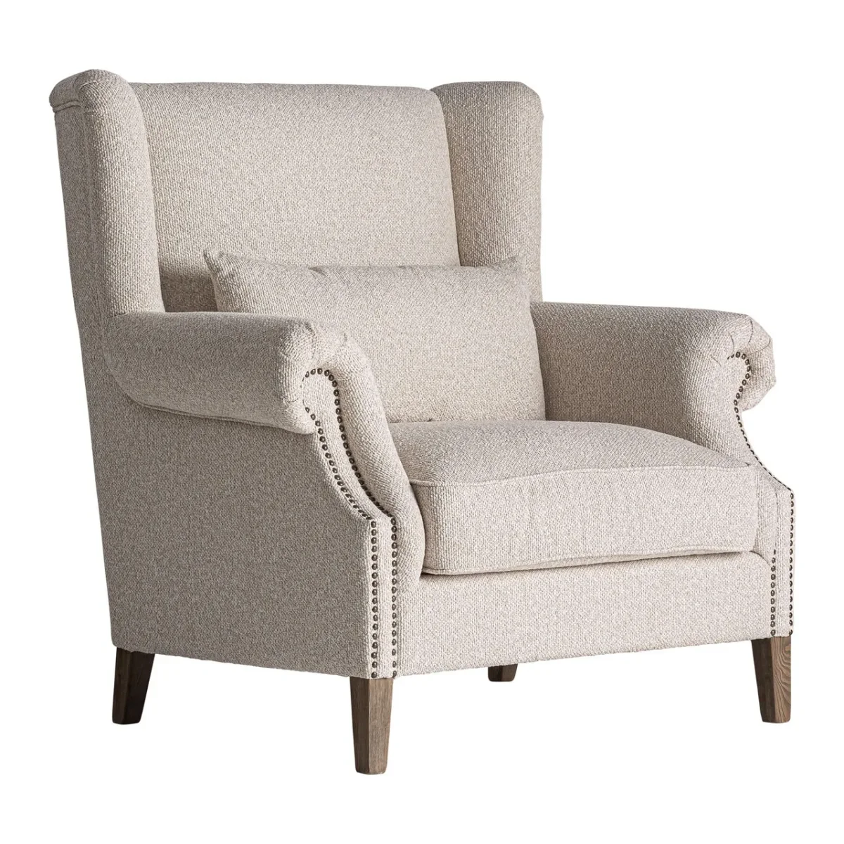 Sillón de madera de fresno tapizado en color crema Leiston