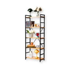 Librero Estantería Modelo Atlas – Café Claro, 5 Niveles y Estructura de acero  | 60×24×150 cm