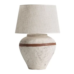 Lámpara de mesa de terracota y lino con raya
