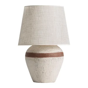 Lámpara de mesa de terracota y lino con raya