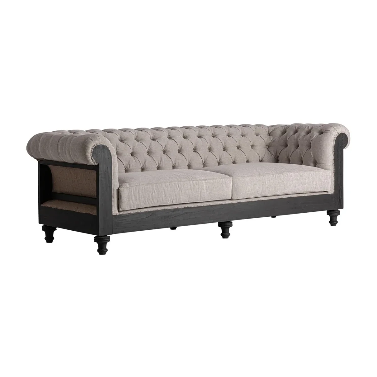 Sofá beige de madera maciza negra 240 cm Gore - Imagen 3