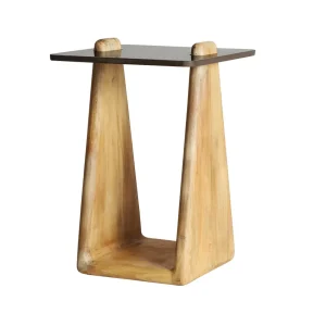 Mesa auxiliar de mármol negro y madera 40×61 cm Orthez