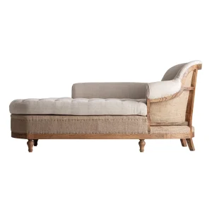 Chaise longue de madera y lino crema Grone