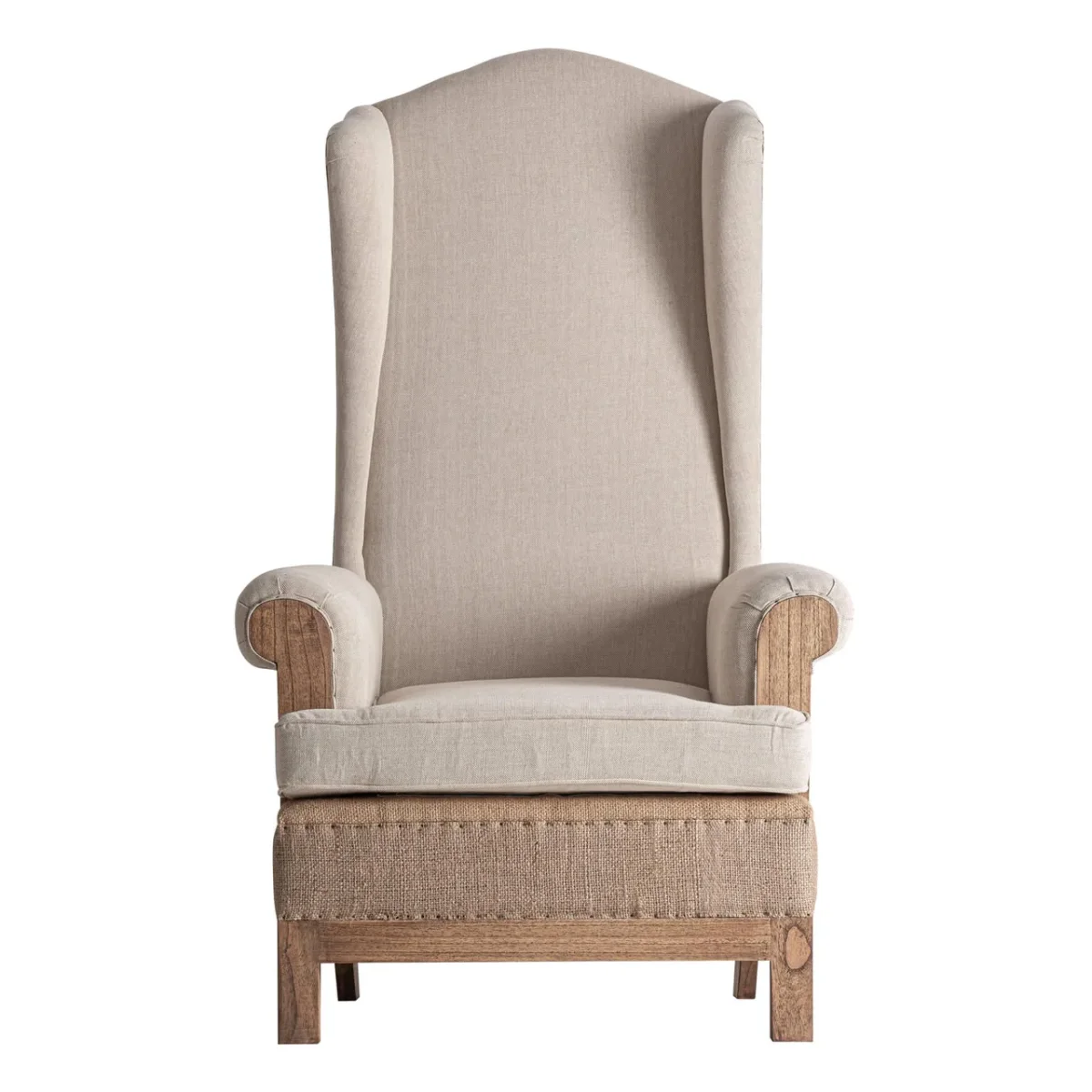 Sillón con respaldo alto de madera y lino Arbaz - Imagen 4