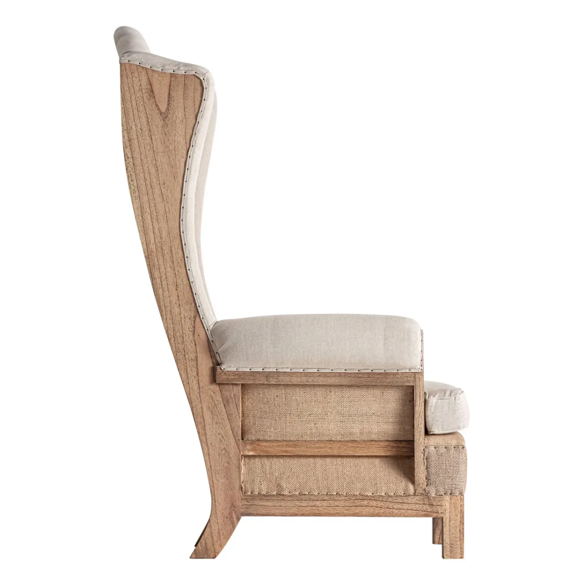 Sillón con respaldo alto de madera y lino Arbaz - Imagen 5