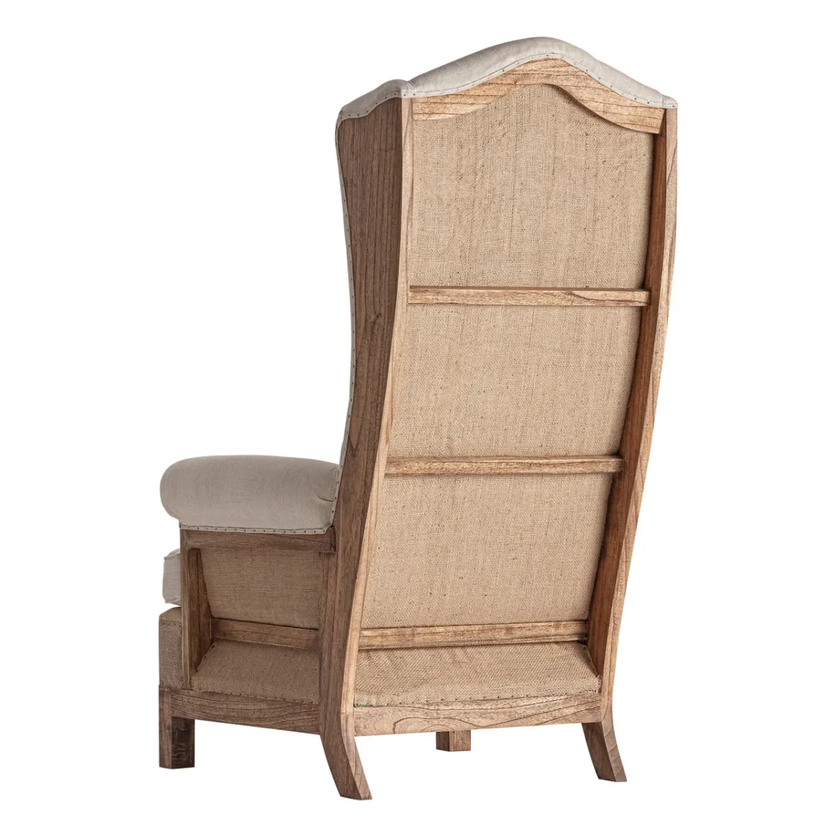 Sillón con respaldo alto de madera y lino Arbaz - Imagen 6
