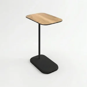 Mesa Auxiliar Lateral Modelo Cora – Café-Negro Acero y Madera de Ingeniería | 48x30x64