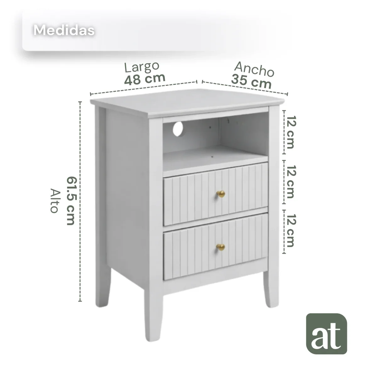 Buró Modelo Odette – Blanco, 2 Cajones con Lambrín, 1 Repisa y Herrajes Dorados | 48×35×61.5 cm - Imagen 4