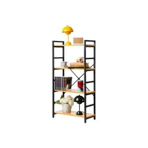 Librero Estantería Modelo Atlas – Café Claro, 4 Niveles y Estructura de acero  | 60×24×116 cm