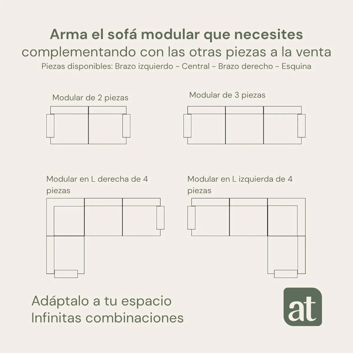 Sofá Modular Modelo Sora – Módulo Izquierdo, Verde Olivo con Memory Foam | 100×100×68 cm - Imagen 6