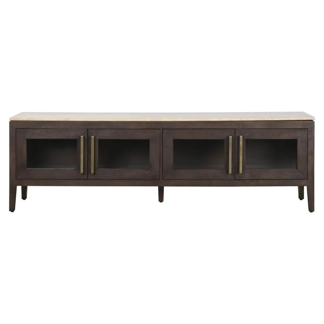Mueble TV madera de mango y travertino 180X40X55 - Imagen 2