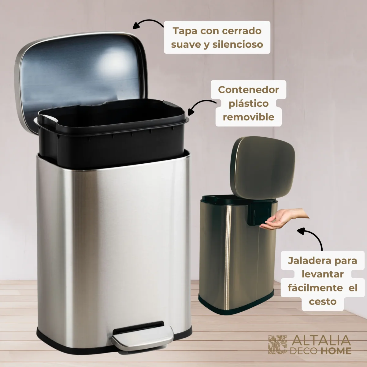 Bote de basura de acero inoxidable 5 y 12 Litros basurero con pedal y tapa - Imagen 5