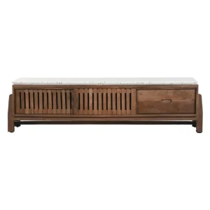 Mueble TV de acacia y terrazo 166X46X52
