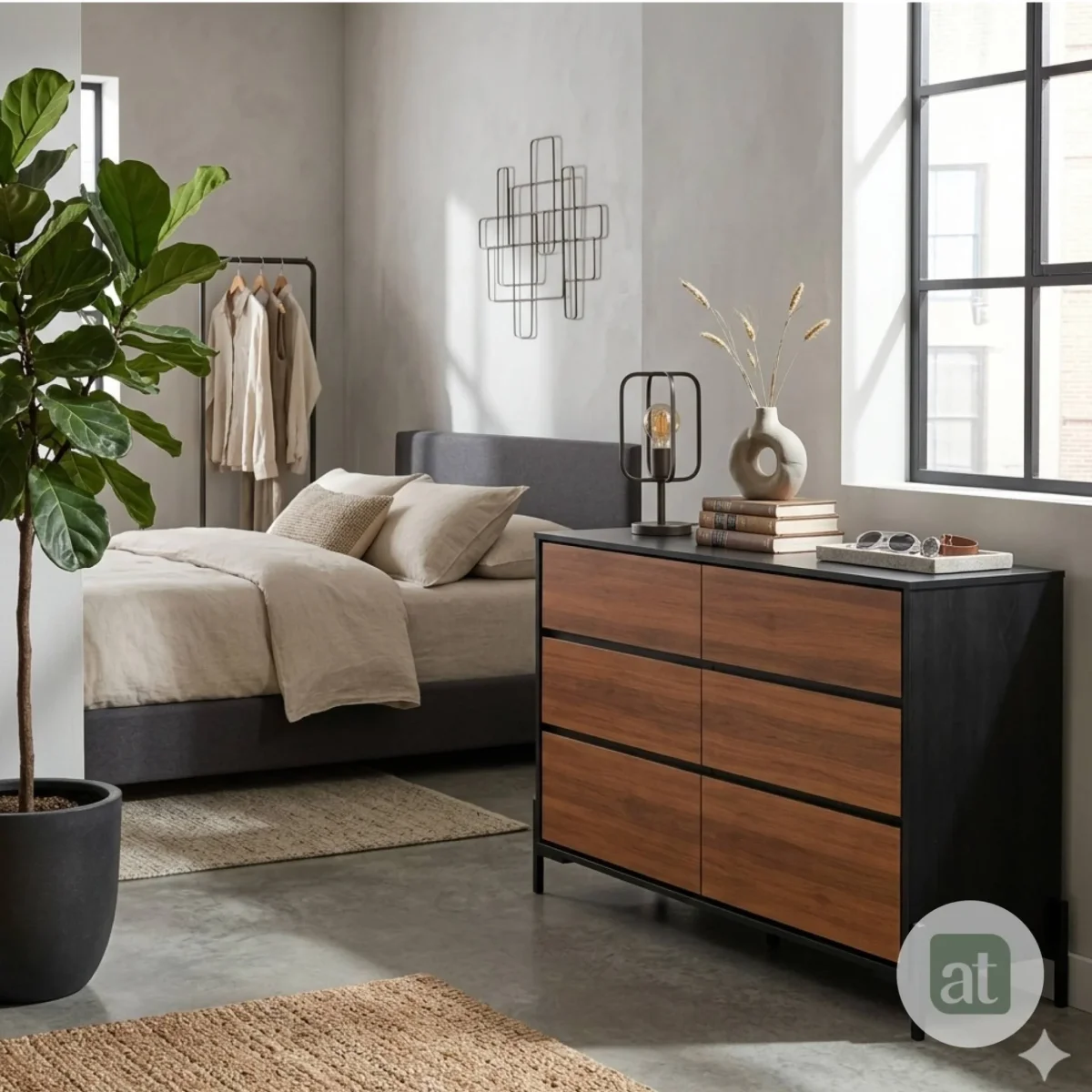 Cómoda Modelo Bruno – Negro y Café Nogal, 6 Cajones | 124×40×75 cm - Imagen 8