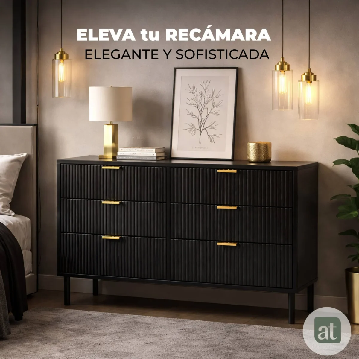 Cómoda Modelo Milo de Madera – Negro, 6 Cajones con Lambrín | 120×40×78 cm - Imagen 3