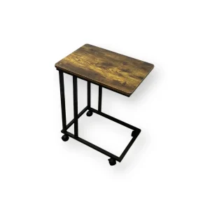Mesa Auxiliar con Ruedas Modelo Atlas – Café Oscuro y Estructura de Acero | 50×35×64 cm