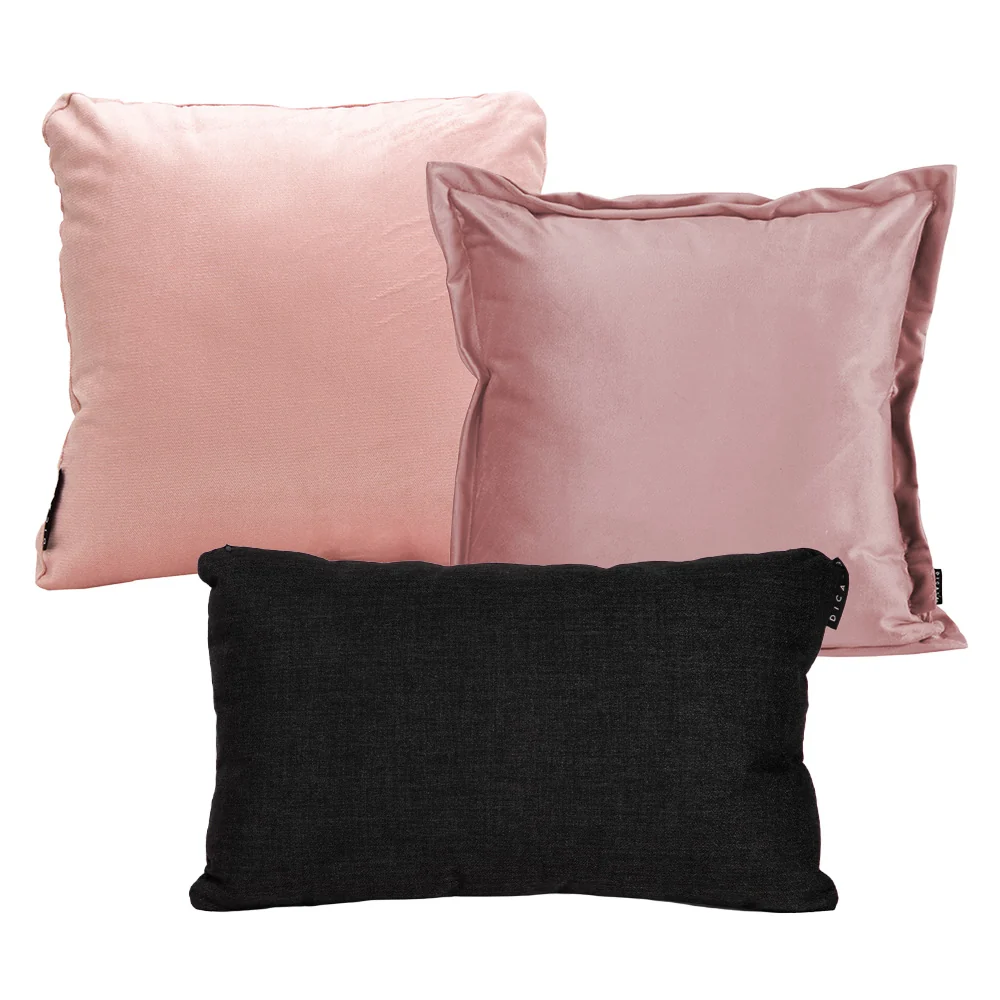 Set de 3 Cojines Dicasa Kappa Palo de Rosa, Zita Pink y Delta Negro - Imagen 2