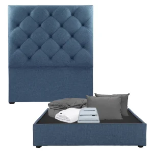 Cabecera Dicasa Ikki con Base Cama Azul Denim con Ropa de Cama