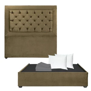 Cabecera Dicasa Mary con Base Cama Verde con Ropa de Cama