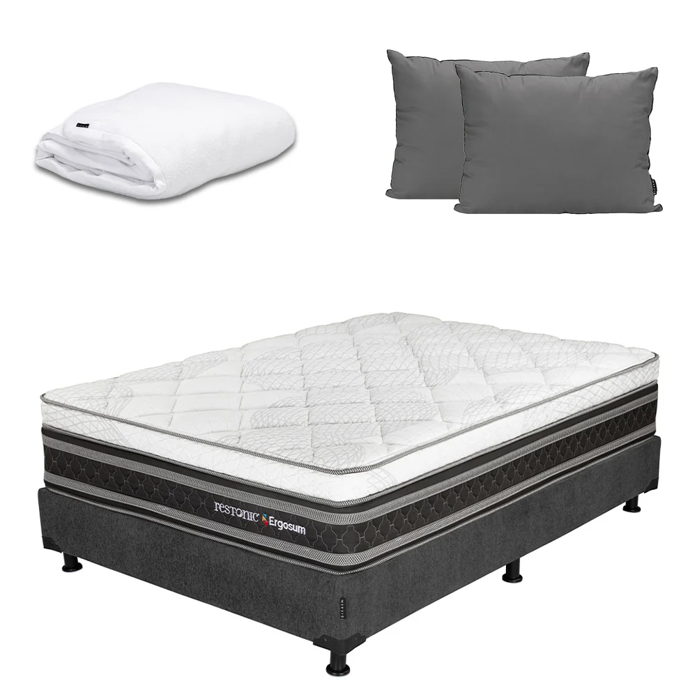 Colchón Restonic Ergosum Con Box Gris Carbón Con Ropa de Cama - Imagen 3