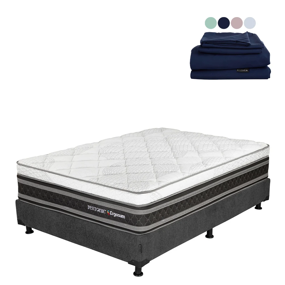 Colchón Restonic Ergosum Con Box Gris Carbón Con Ropa de Cama - Imagen 4