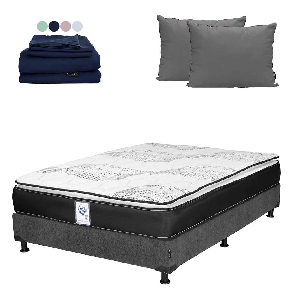 Colchón Spring Air Premier con Box Gris Oscuro con Ropa de Cama - Imagen 7