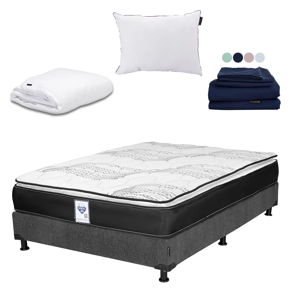 Colchón Spring Air Premier con Box Gris Oscuro con Ropa de Cama - Imagen 8