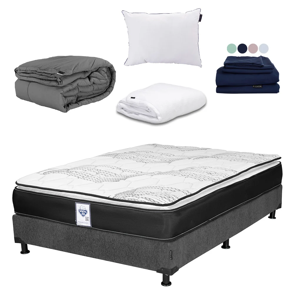 Colchón Spring Air Premier con Box Gris Oscuro con Ropa de Cama - Imagen 9