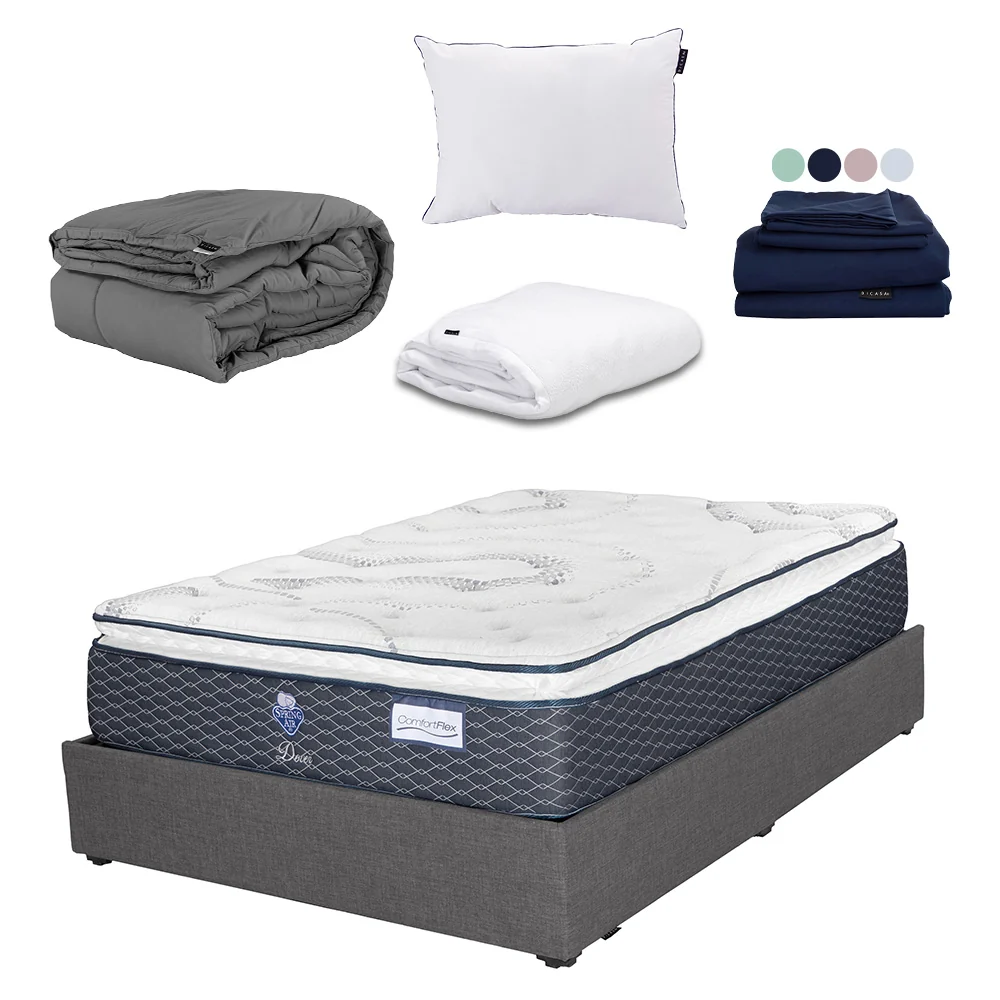 Colchón Spring Air Dover con Base Cama con Ropa de Cama