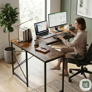 Escritorio en L Modelo Atlas – Café Oscuro, Madera de Ingeniería y Acero | 120x108x74