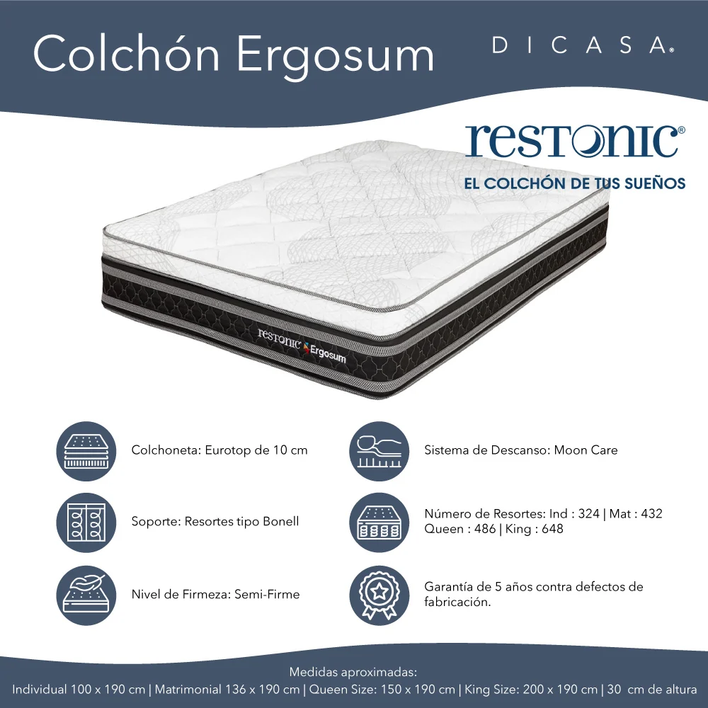 Colchón Restonic Ergosum Con Ropa de Cama - Imagen 6