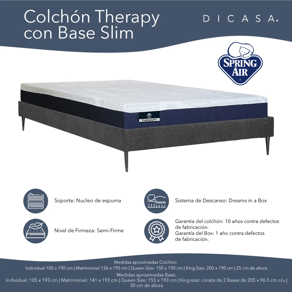 Colchón Spring Air Therapy con Base Slim con Ropa de Cama - Imagen 6