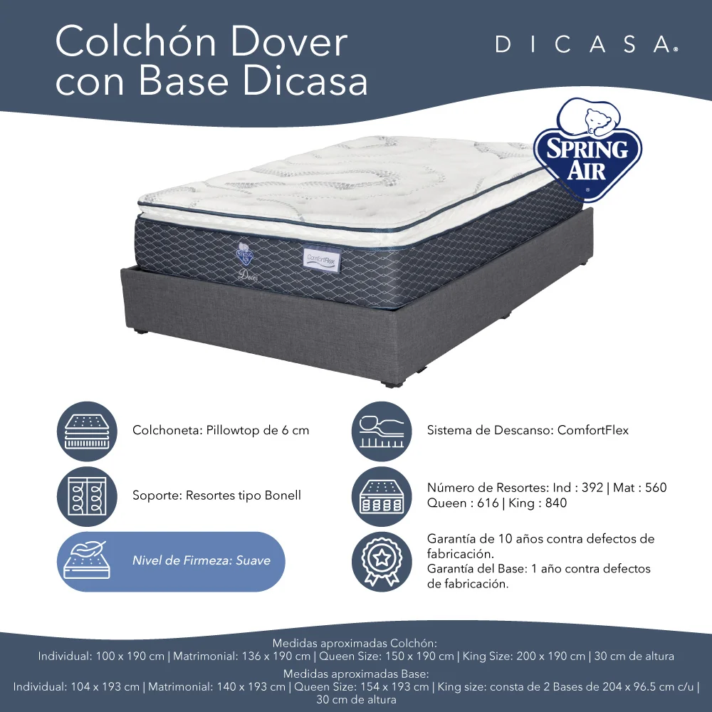 Colchón Spring Air Dover con Base Cama con Ropa de Cama - Imagen 7