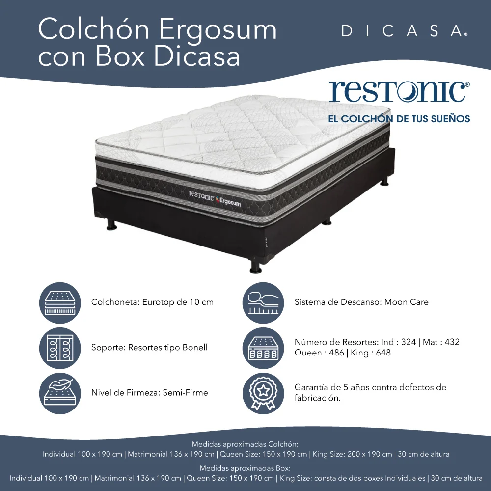 Colchón Restonic Ergosum Con Box Con Ropa de Cama - Imagen 5