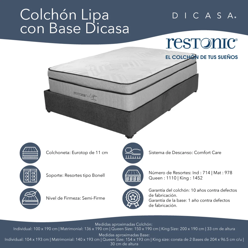 Colchón Restonic Lipa con Base Cama con Ropa de Cama - Imagen 4