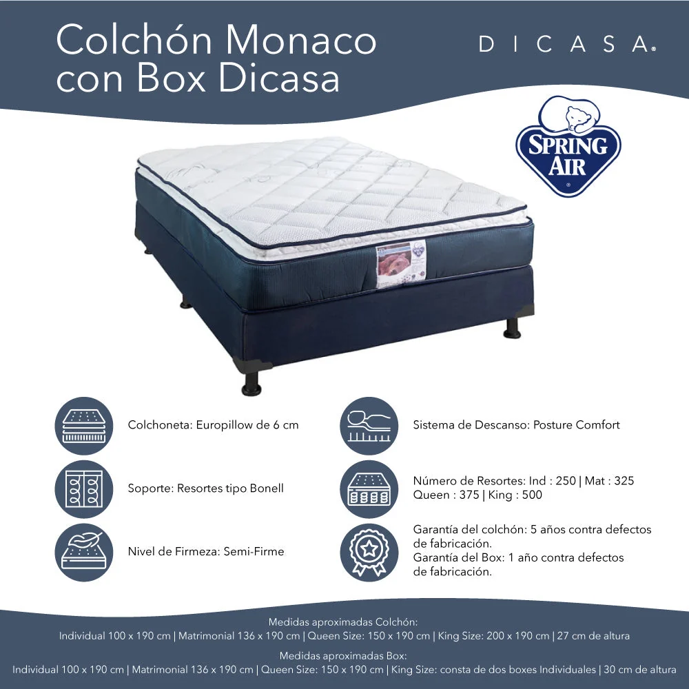 Colchón Spring Air Monaco con Box con Ropa de Cama - Imagen 6