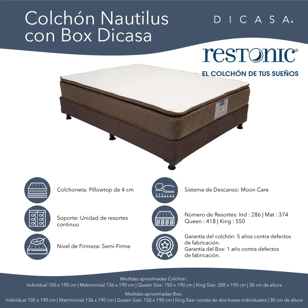 Colchón Restonic Nautilus con Box con Ropa de Cama - Imagen 5