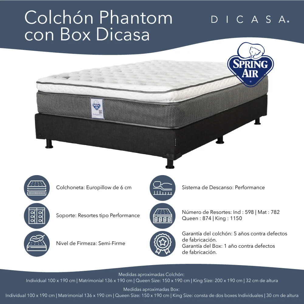 Colchón Spring Air Phantom con Box con Ropa de Cama - Imagen 5