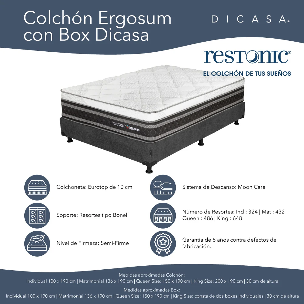 Colchón Restonic Ergosum Con Box Gris Carbón Con Ropa de Cama - Imagen 8
