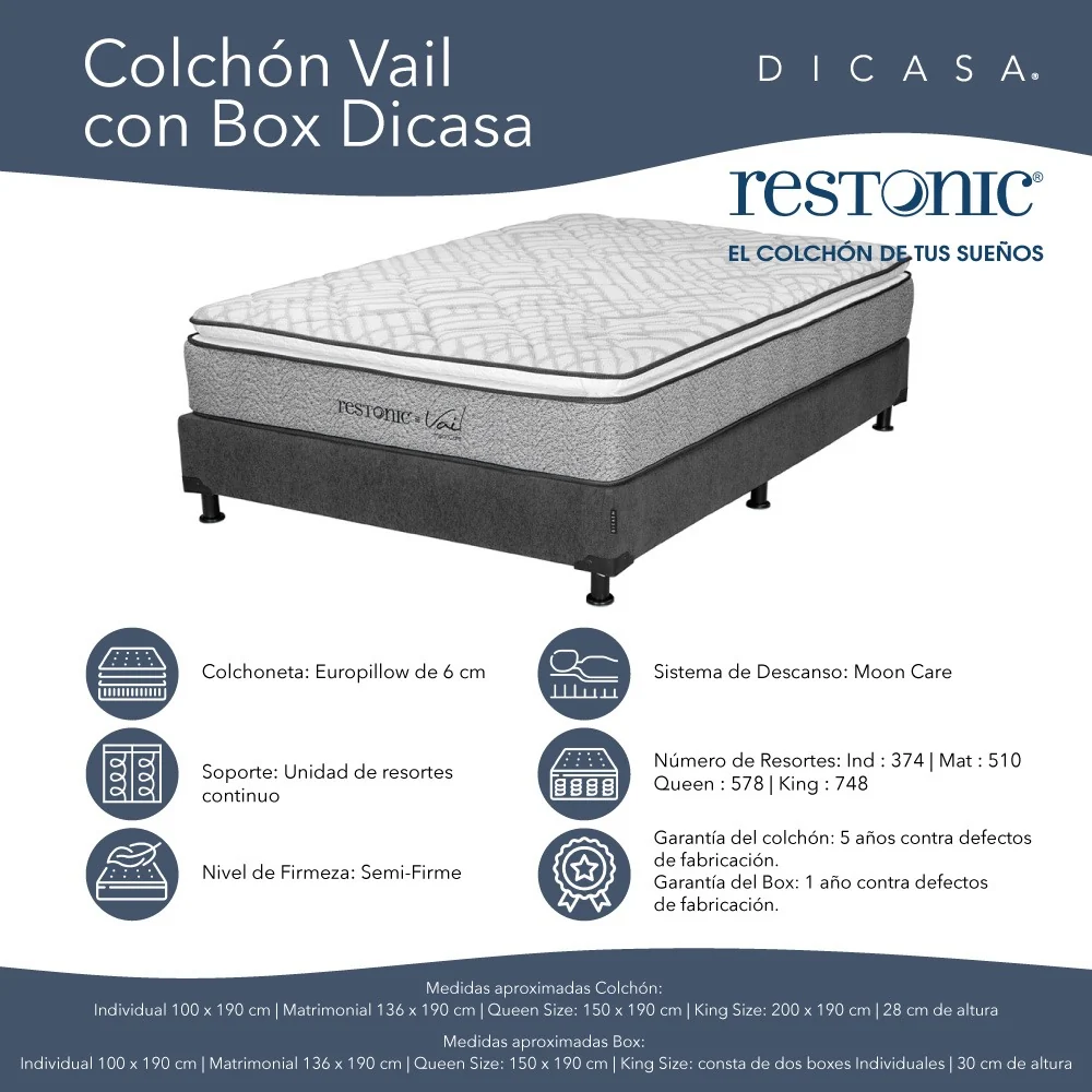 Colchón Restonic Vail con Box Gris Carbón con Ropa de Cama - Imagen 5